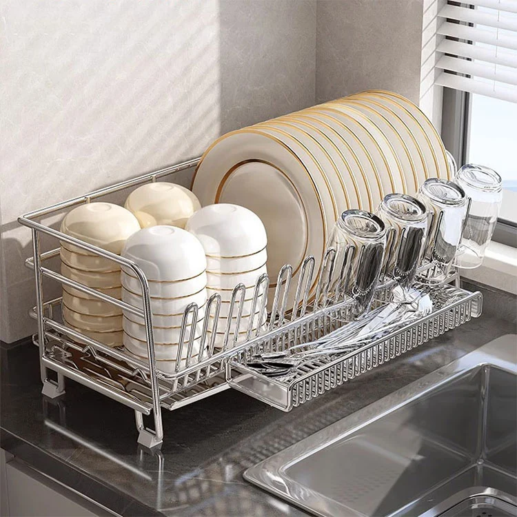 No-Assembly Adjustable Stainless Steel Dish Rack